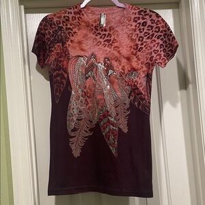 Women's Brown Feather Print Top